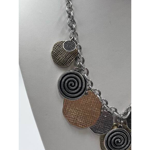 Chicos Mixed Metal Spiral Textured Coin Disc Dangle Necklace - Picture 2 of 8